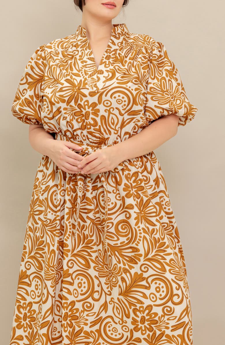 FLYING TOMATO Printed Cotton Maxi Dress, Alternate, color, Ivory Mustard