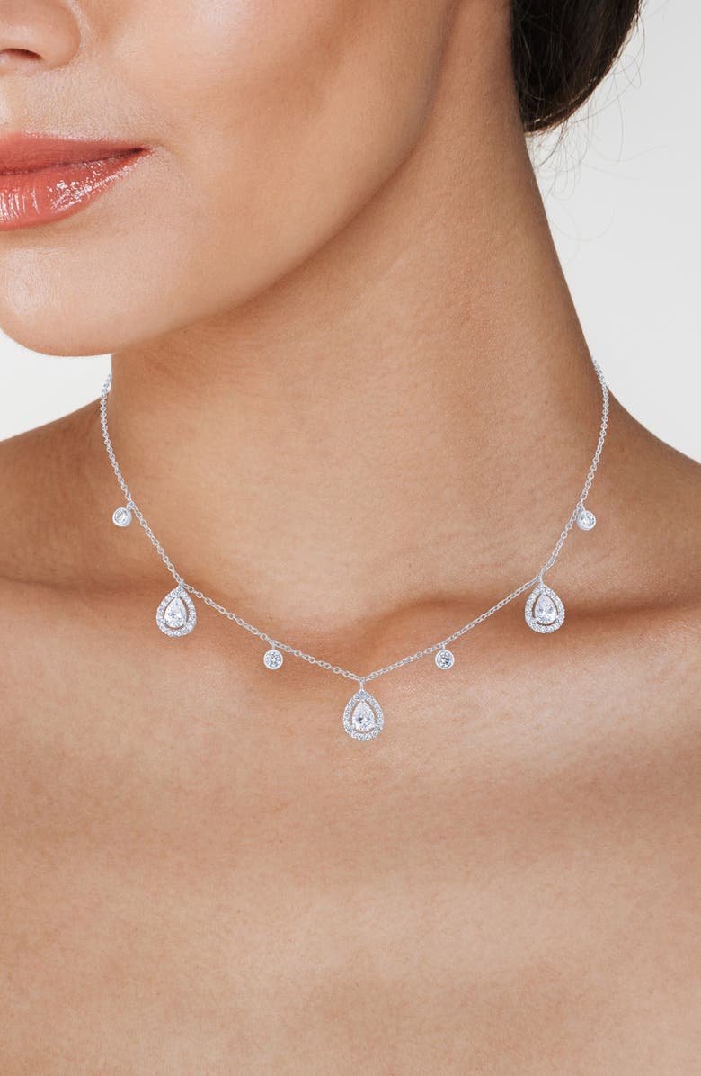 CZ by Kenneth Jay Lane Pavé Triple Teardrop Necklace, Alternate, color, Clear/ Silver
