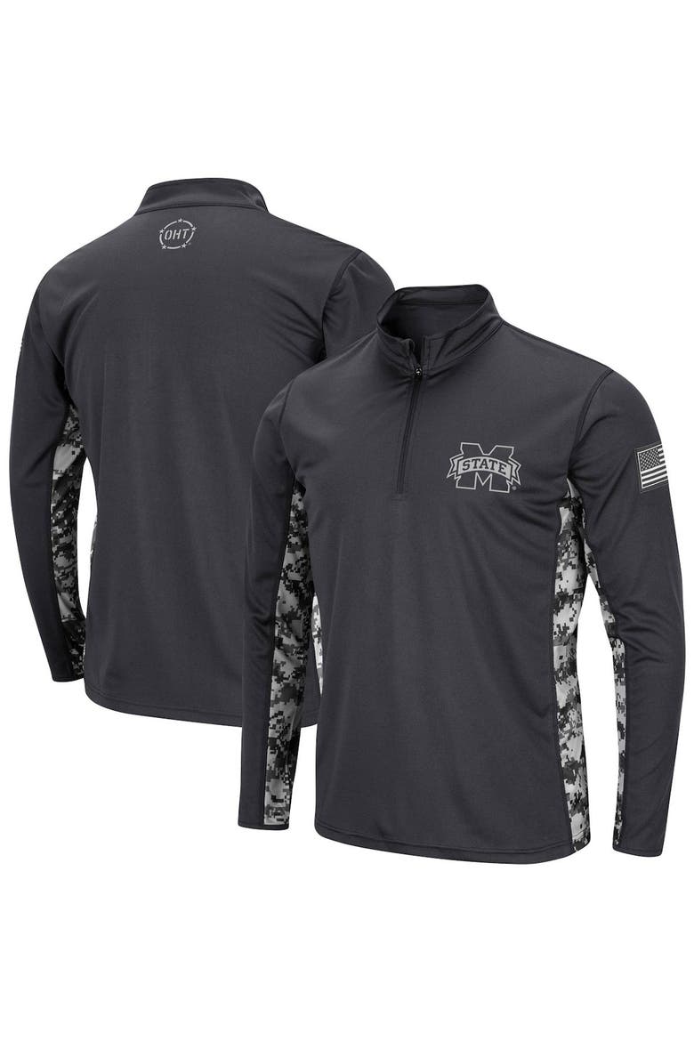 Men's Colosseum Charcoal Mississippi State Bulldogs OHT Military Appreciation Digital Camo Lightweight Quarter-Zip Pullover, Main, color, Charcoal