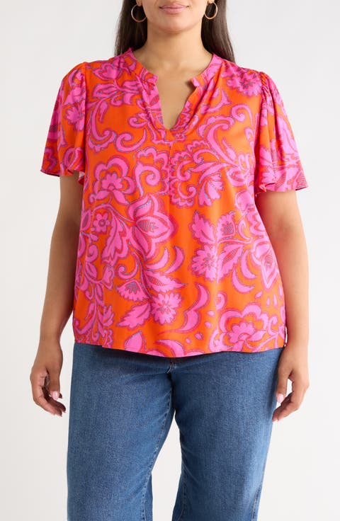 Marinda Floral Print Flutter Sleeve Top