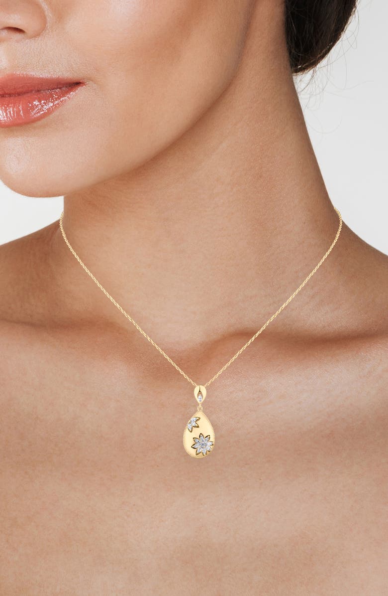 JARDIN Cubic Zirconia Floral Teardrop Pendant Necklace, Alternate, color, Clear Gold