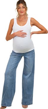PinkBlush Front Seam Super Wide Leg Maternity Jeans