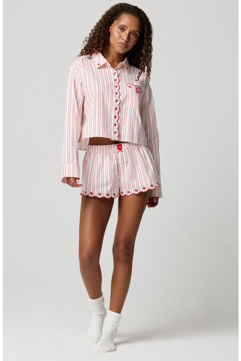 Cherry Stripe Sleep Shorts, Alternate, color, CHERRY SCALLOP