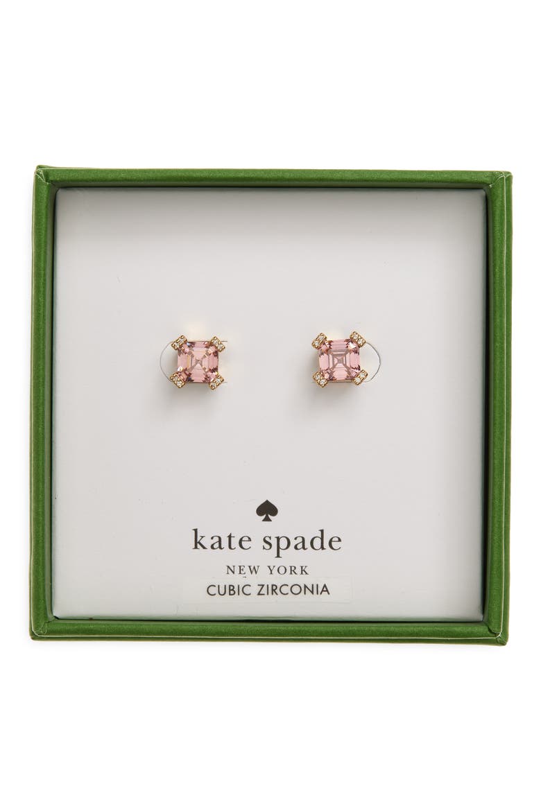 asscher cut crystal stud earrings, Main, color, PINK
