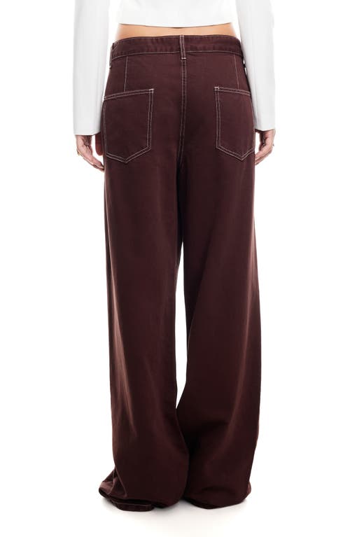 Shop Lioness Anchor Contrast Stitch Wide Leg Jeans In Chocolate