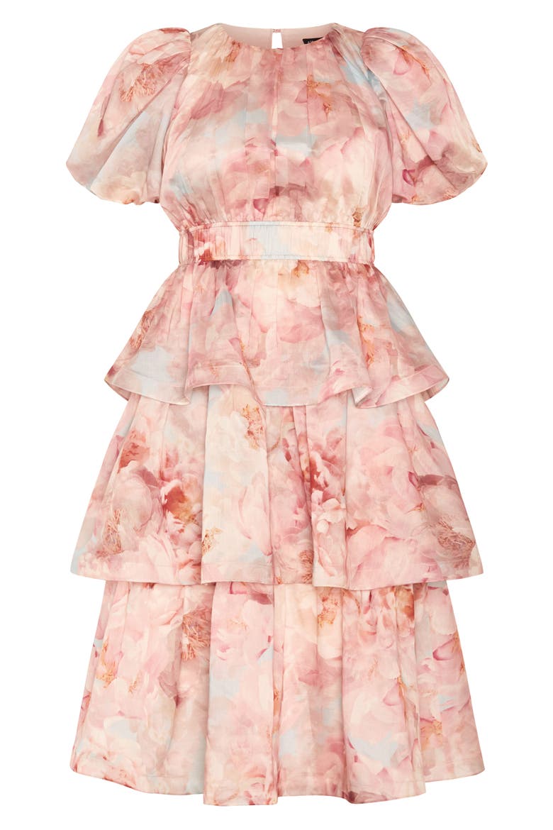 Heavenly Floral Puff Sleeve Tiered Midi Dress, Alternate, color, FLORAL DREAMS