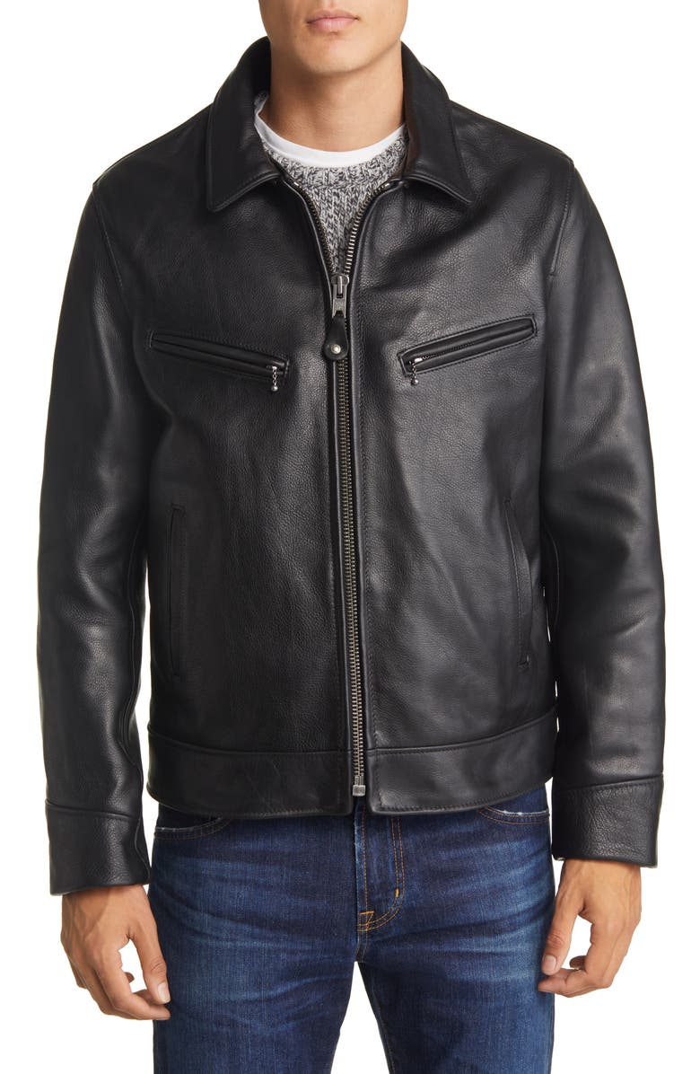 Schott NYC Leather Moto Jacket with Genuine Shearling Trim, Alternate, color,