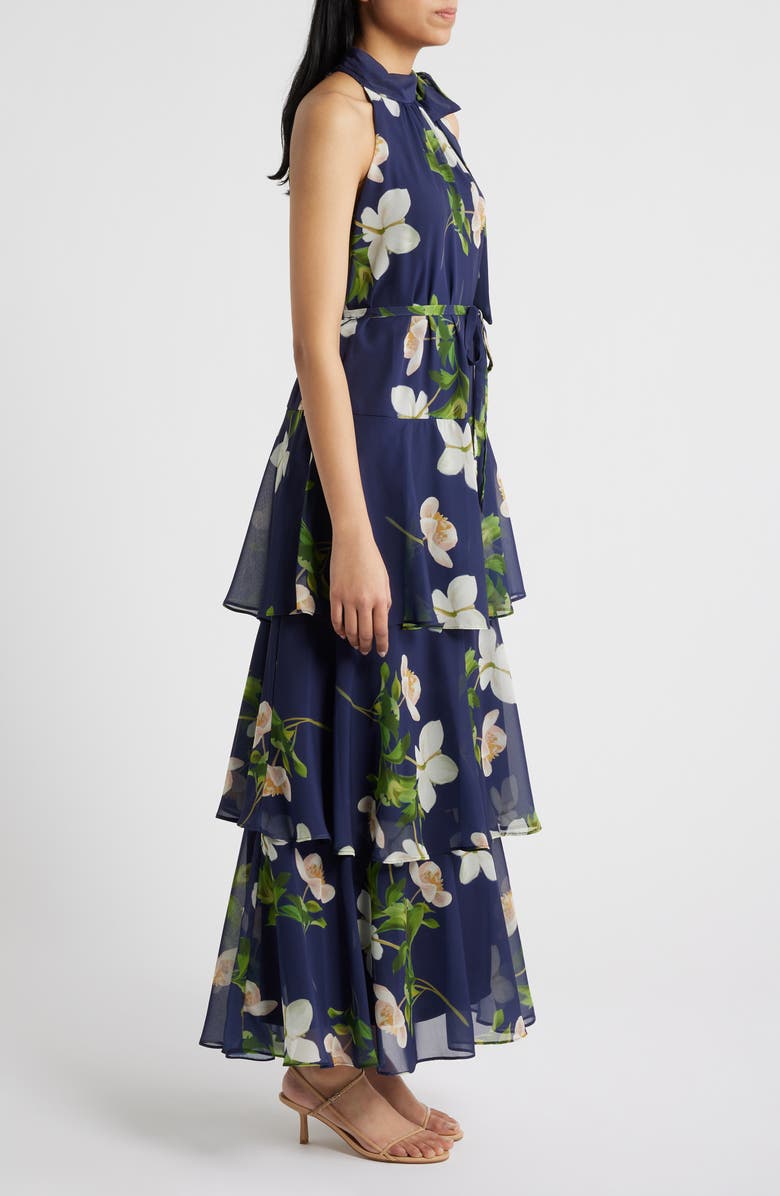 Julia Jordan Floral Tiered Gown, Alternate, color, Navy Multi