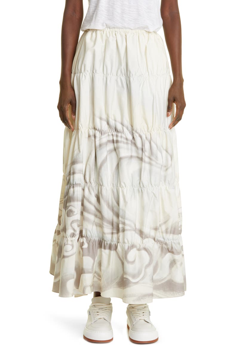 Unisex Surf Print Tiered Cotton Skirt, Main, color, WHITE