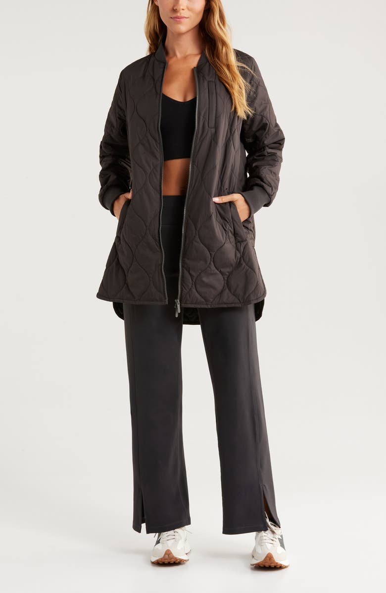 Zella Recycled Polyester Quilted Long Jacket, Alternate, color, Washed Black