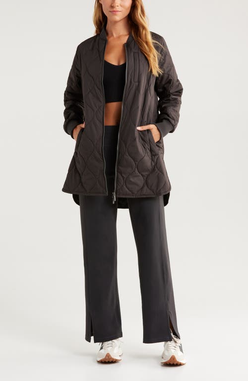 Zella Longline Onion Quilted Bomber Jacket In Black