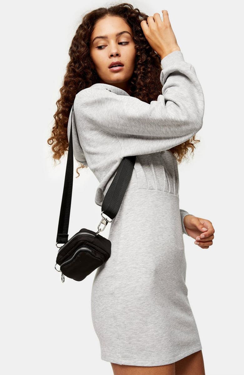Topshop Hooded Minidress, Alternate, color, Grey