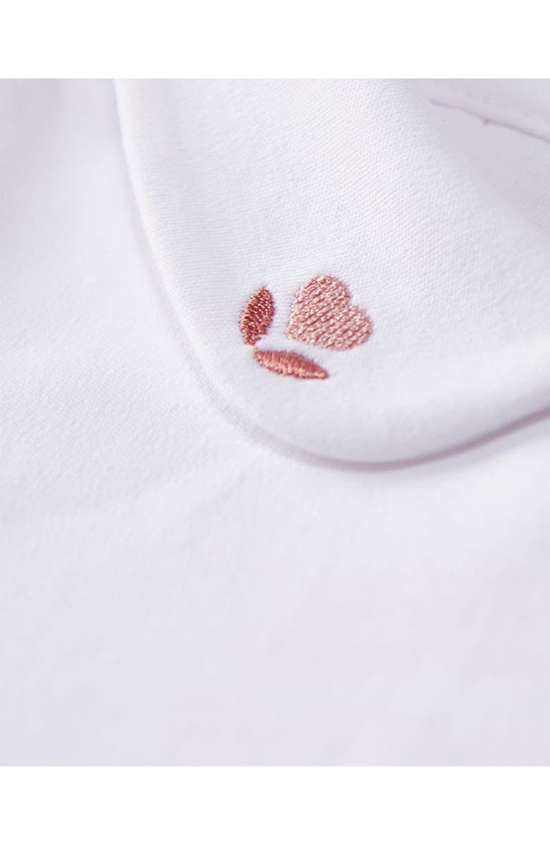 MiniMoi 3 Piece Baby Girls Cotton Footie Set with Peter Pan Collar and Embroidered Hearts, Alternate, color, Winter White