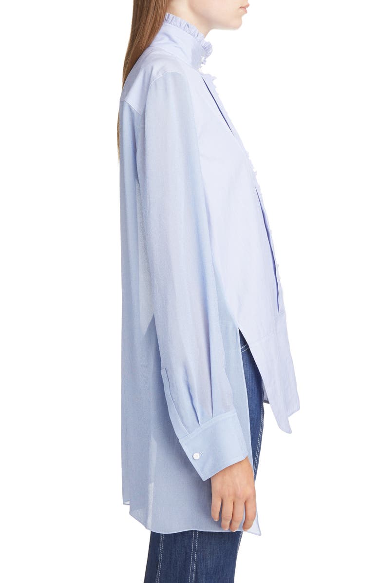 Chloé Ruffle Trim High/Low Poplin Shirt, Alternate, color, 