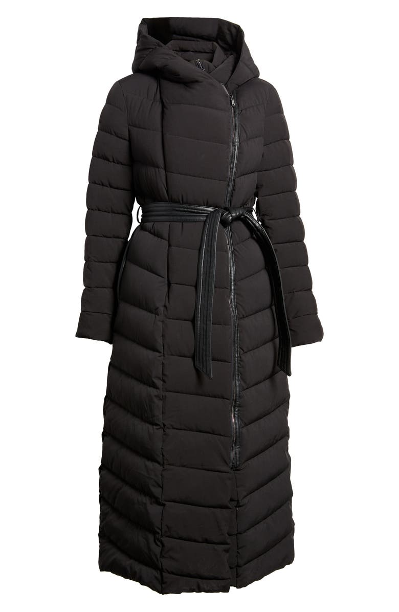 Bernardo Belted Longline Hooded Puffer Jacket with Removable Bib, Alternate, color,