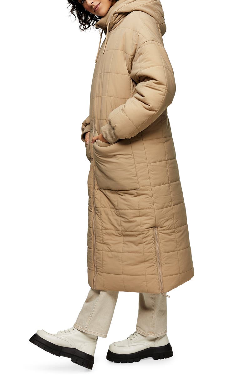 Topshop Pearl Padded Hooded Longline Coat, Alternate, color,
