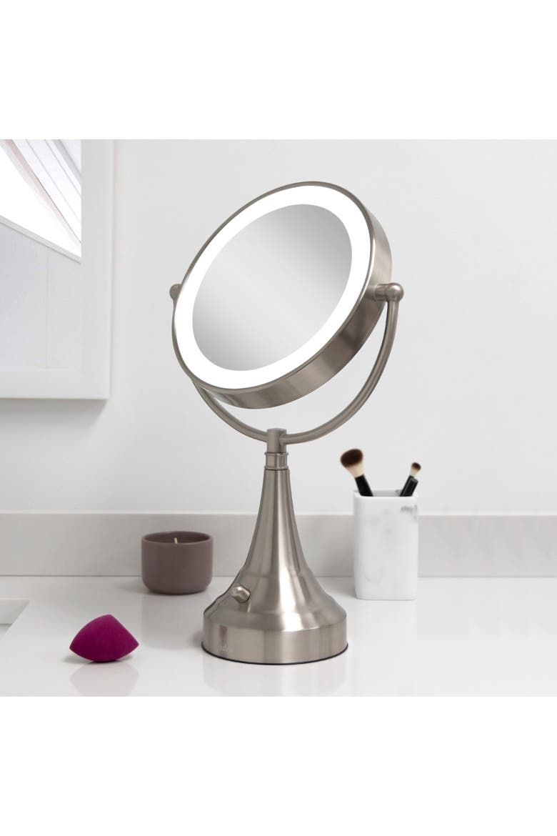 Lighted Makeup Mirror with 10X/1X Magnification, Battery & Cordless, Alternate, color, Satin Nickel
