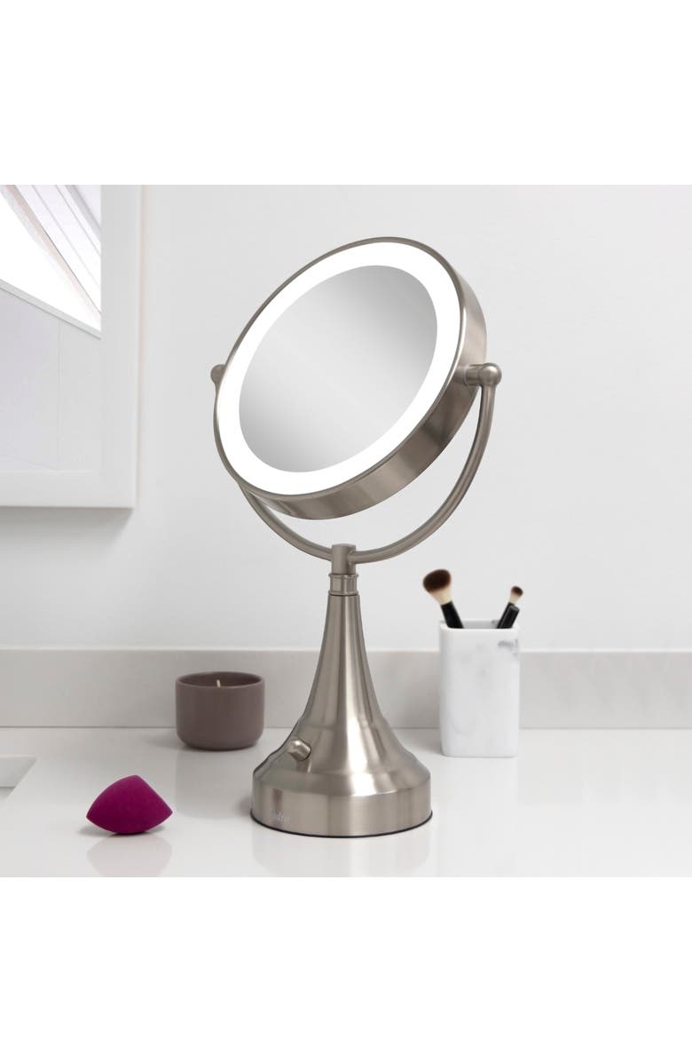 Zadro Lighted Makeup Mirror with 10X/1X Magnification, Battery & Cordless, Alternate, color, Satin Nickel