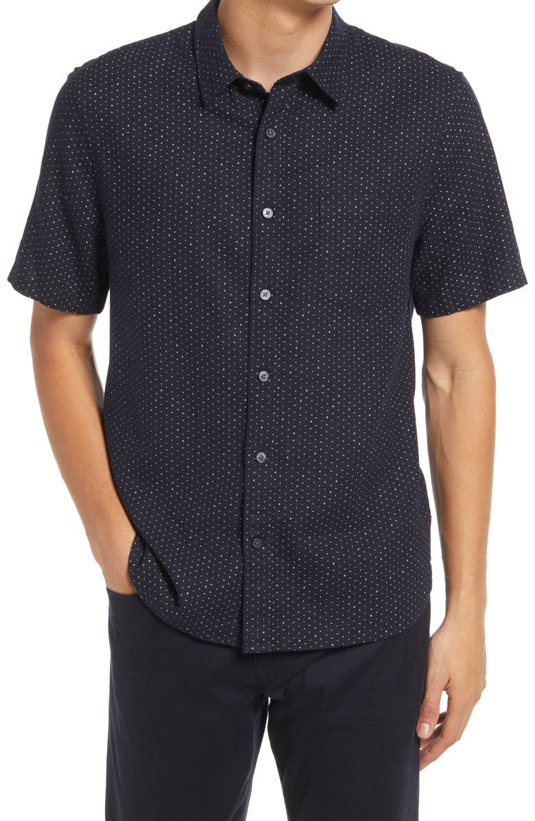 Vince Galaxy Print Classic Fit Short Sleeve Linen Blend Button-Up Shirt, Main, color, 