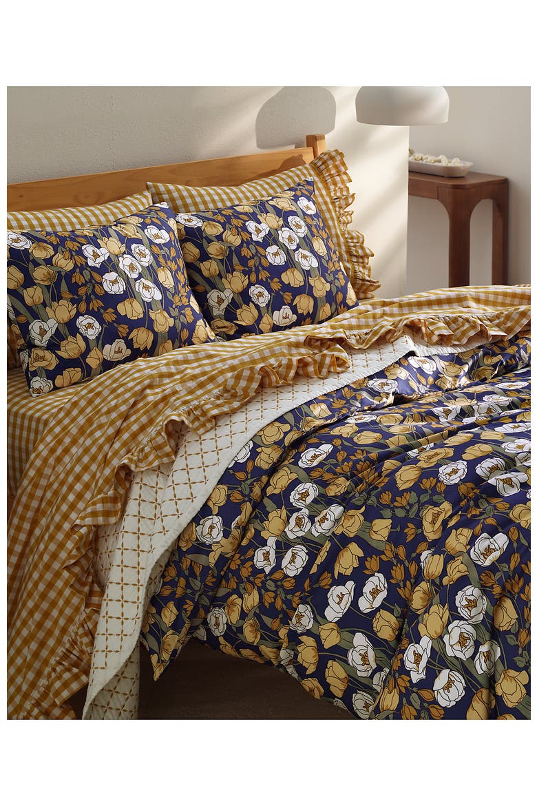 400 Thread Count Premium Supima Cotton No Iron Sateen Duvet Bed Cover, Alternate, color, Deep Sea Navy Poetic Floral