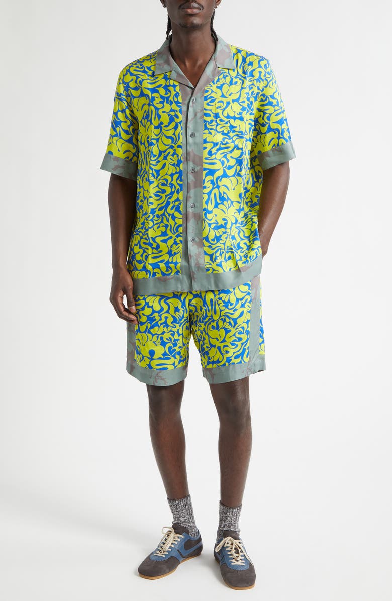 Dries Van Noten Carltone Mixed Print Satin Camp Shirt, Alternate, color, Yellow