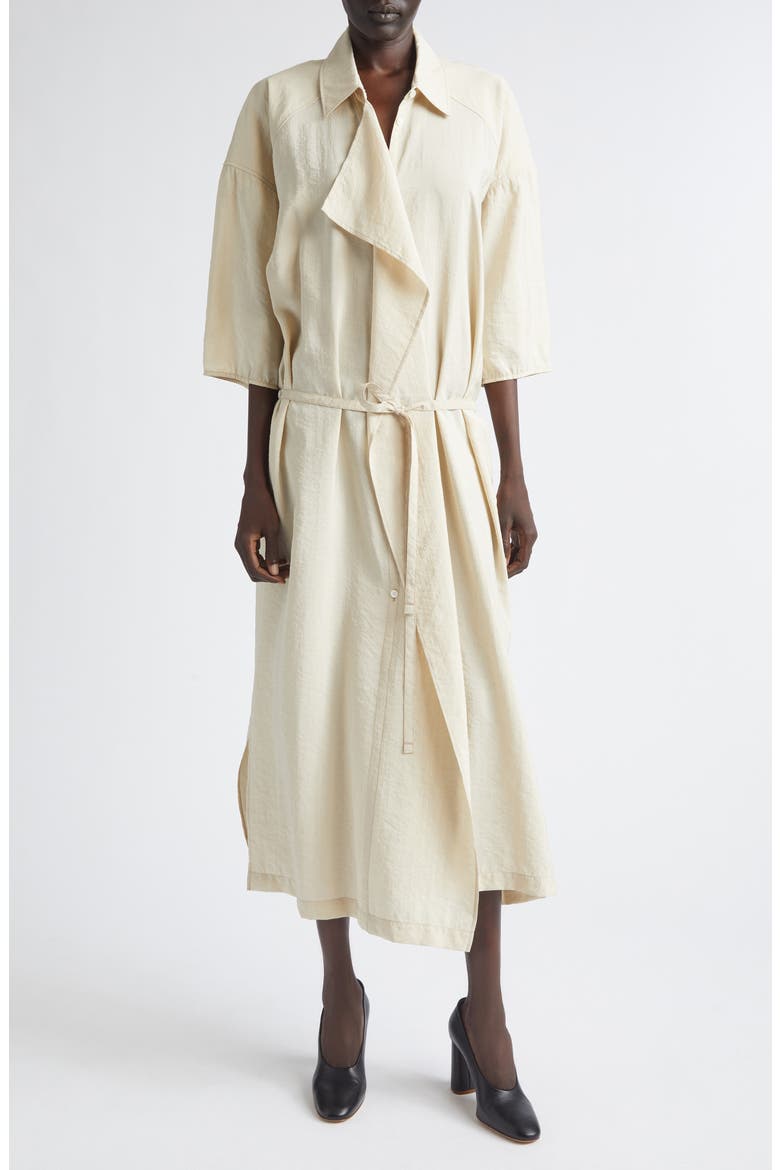 Asymmetric Silk Blend Shirtdress, Main, color, OAT MILK