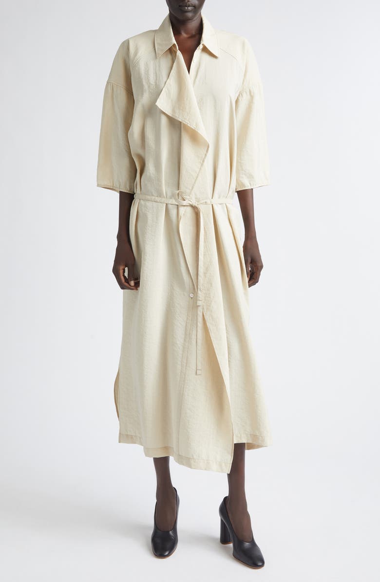 Lemaire Asymmetric Silk Blend Shirtdress, Main, color, Oat Milk