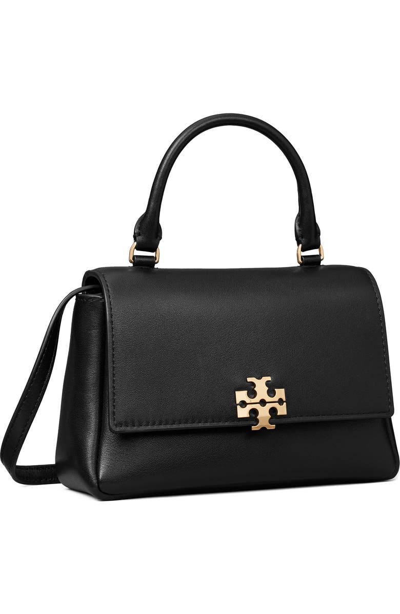 Tory Burch Charlie Leather Top Handle Bag, Alternate, color, Black