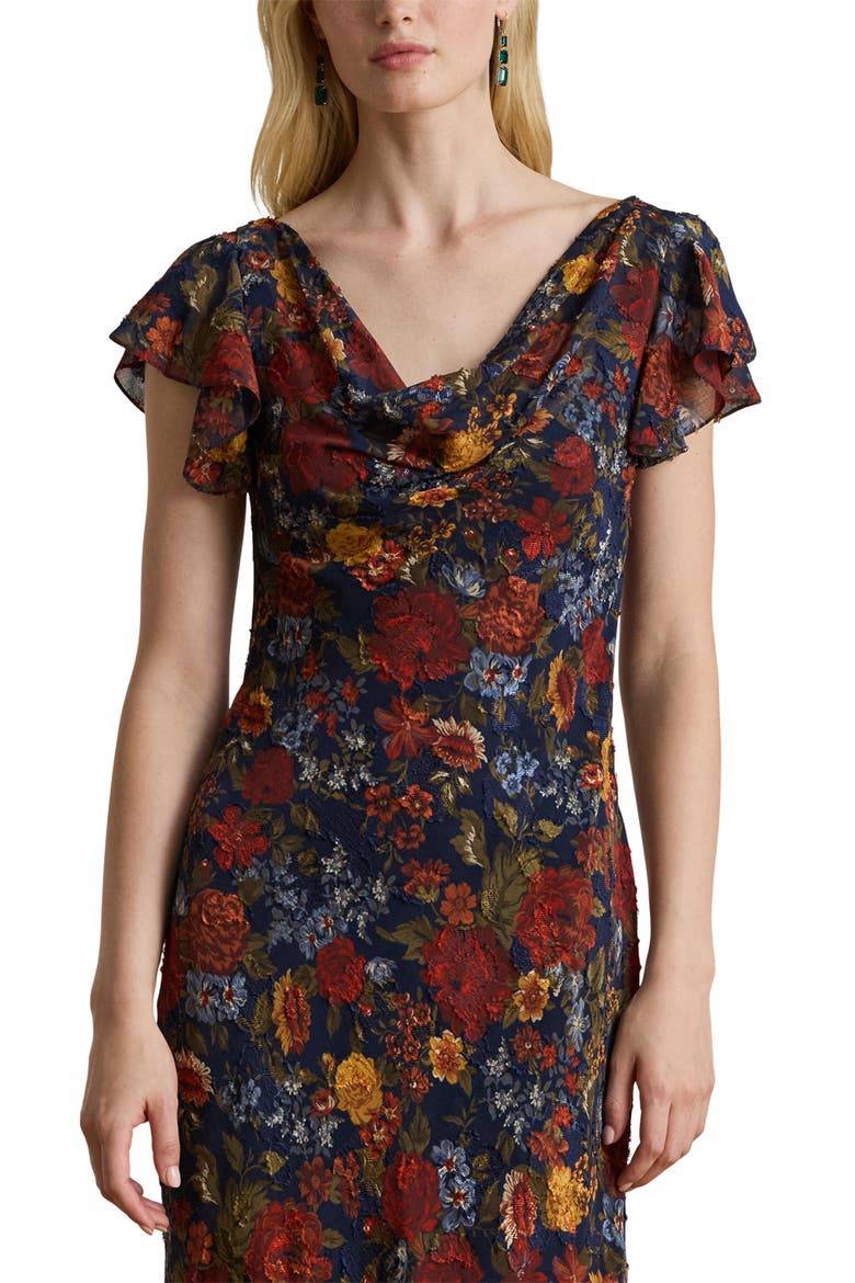 ralph lauren cowl neck jersey dress $160 Lauren Ralph Lauren Cannes Blue Cowl Neck Jersey Ruched Gown 4 NEW L506