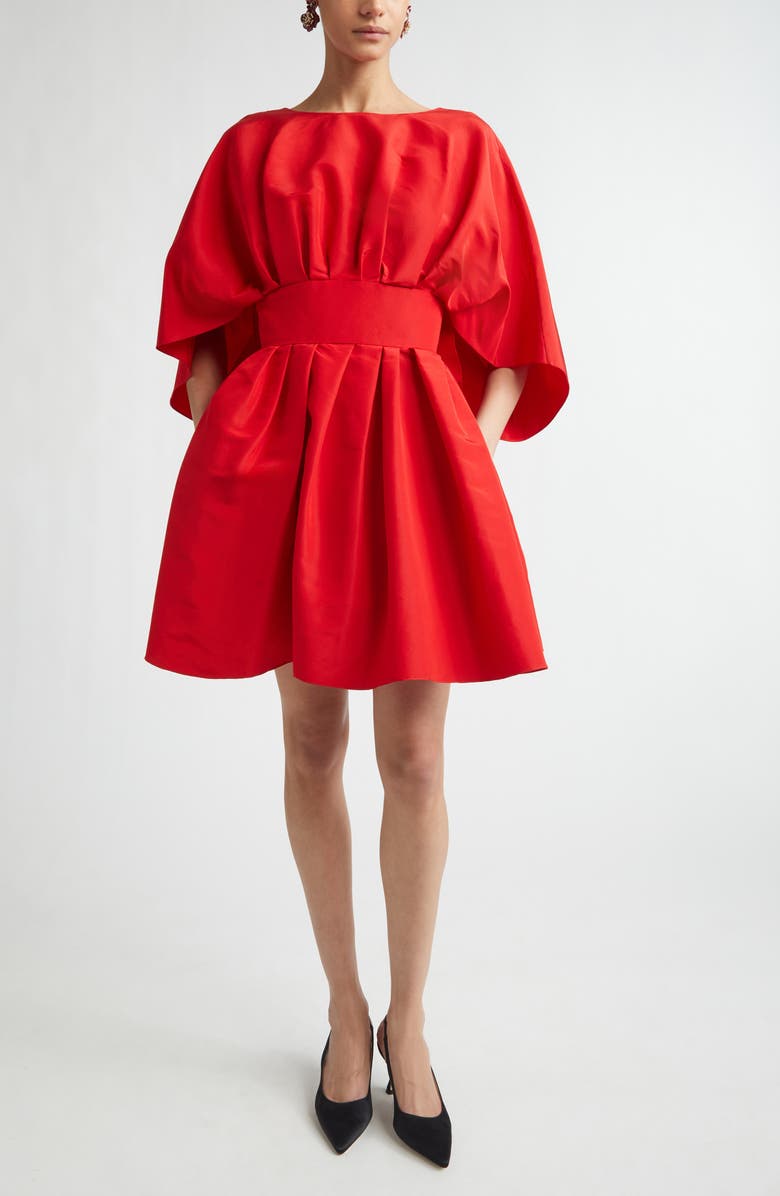 Carolina Herrera Fan Bodice Silk Faille Fit & Flare Dress, Main, color, Herrera Red