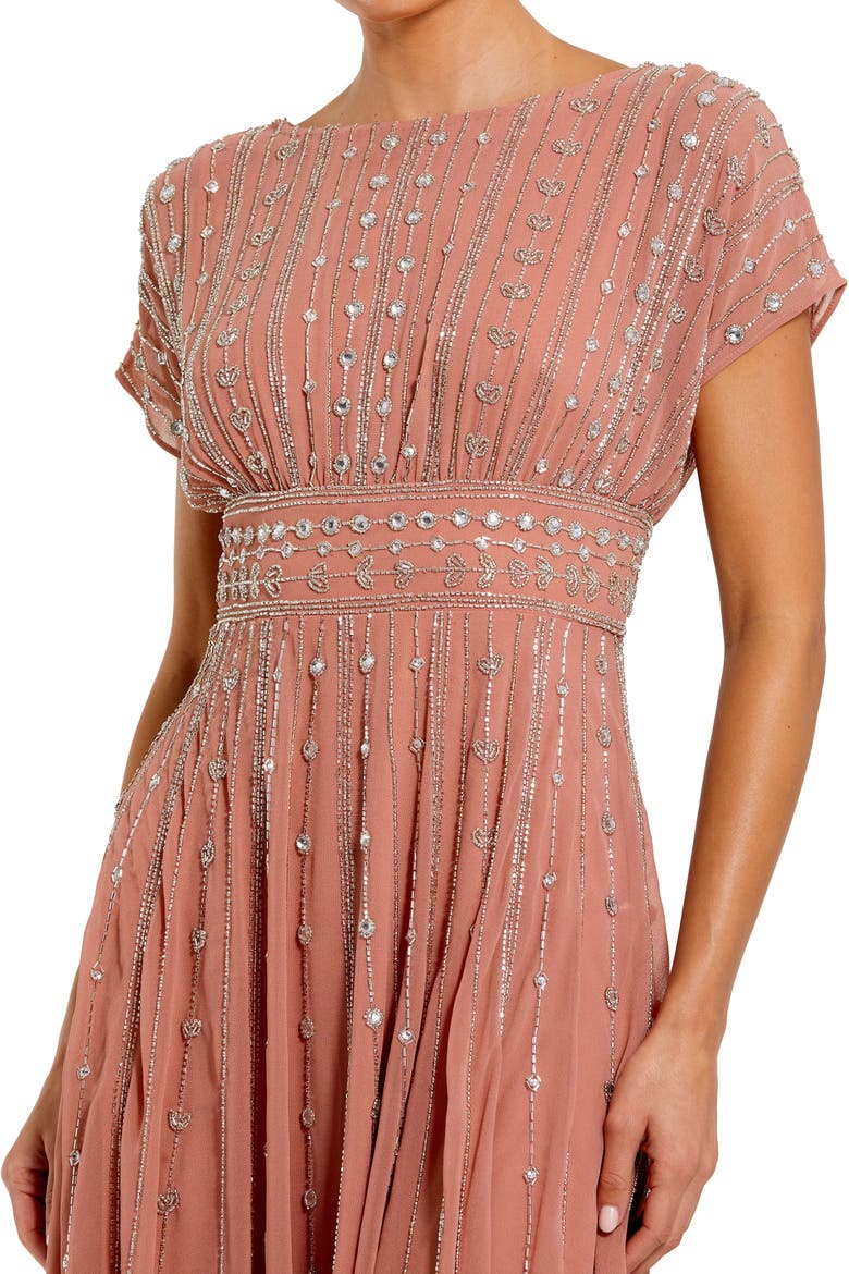 Embellished Beaded Georgette Blouson A-Line Midi Dress, Alternate, color, Cinnamon
