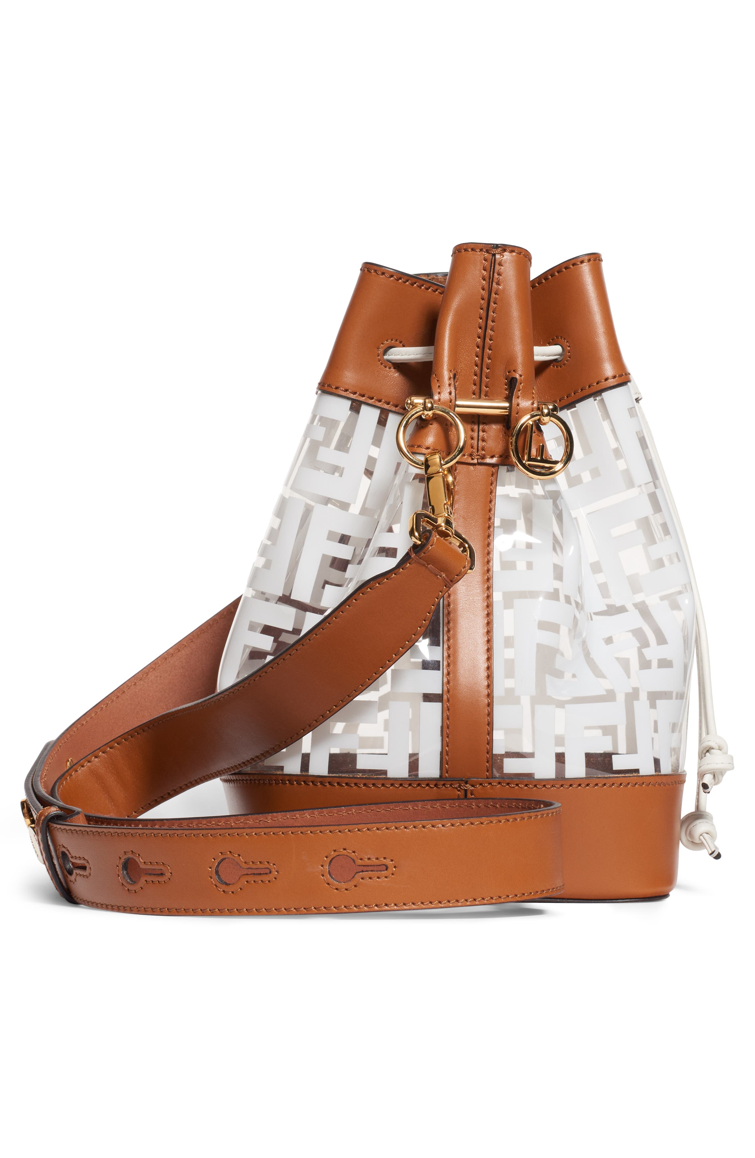 Mon Tresor Logo Transparent Bucket Bag, Alternate, color, BIANCO/ CUOIO/ ORO SOFT
