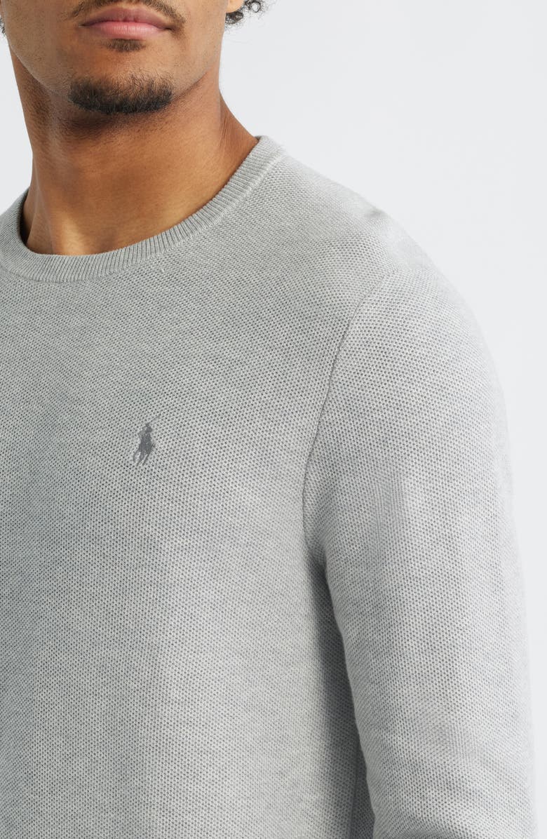 Polo Ralph Lauren Textured Cotton Crewneck Sweater, Alternate, color, Andover Heather