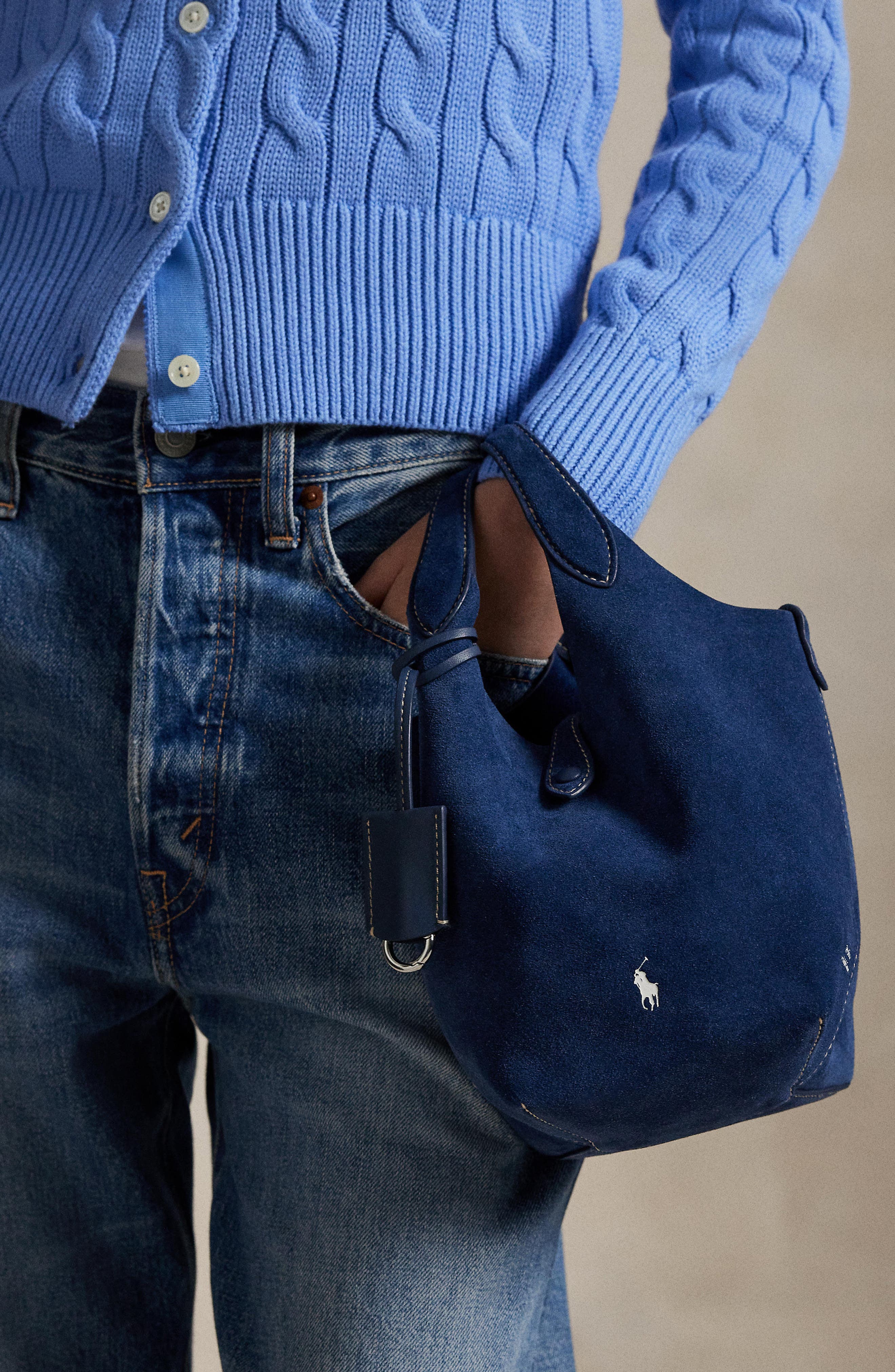 Polo Ralph Lauren Small Polo Play Suede Crossbody Tote, Alternate, color, 