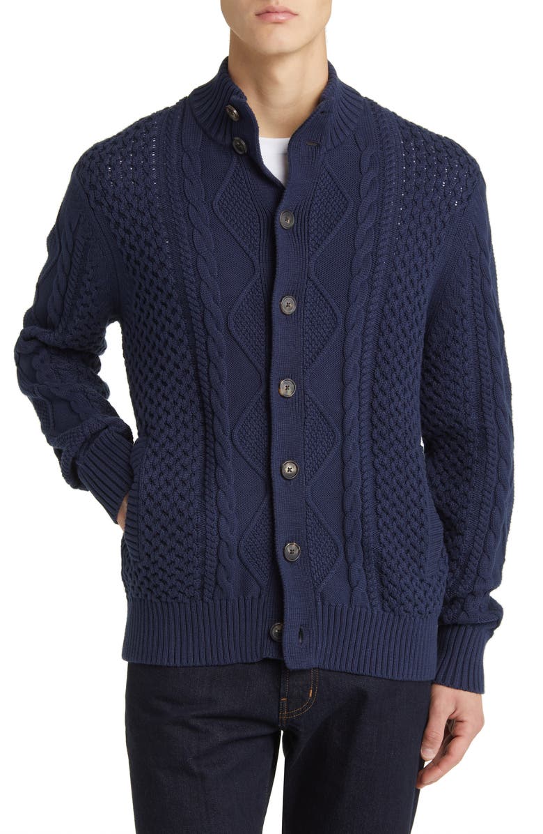 Brooks Brothers Cotton Cable Knit Fisherman Cardigan, Alternate, color, 