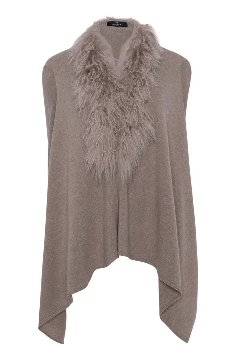 GORSKI Select Cashmere And Merino Wool Blend Vest With Select Genuine Shearling Trim, Alternate, color, Cappucino