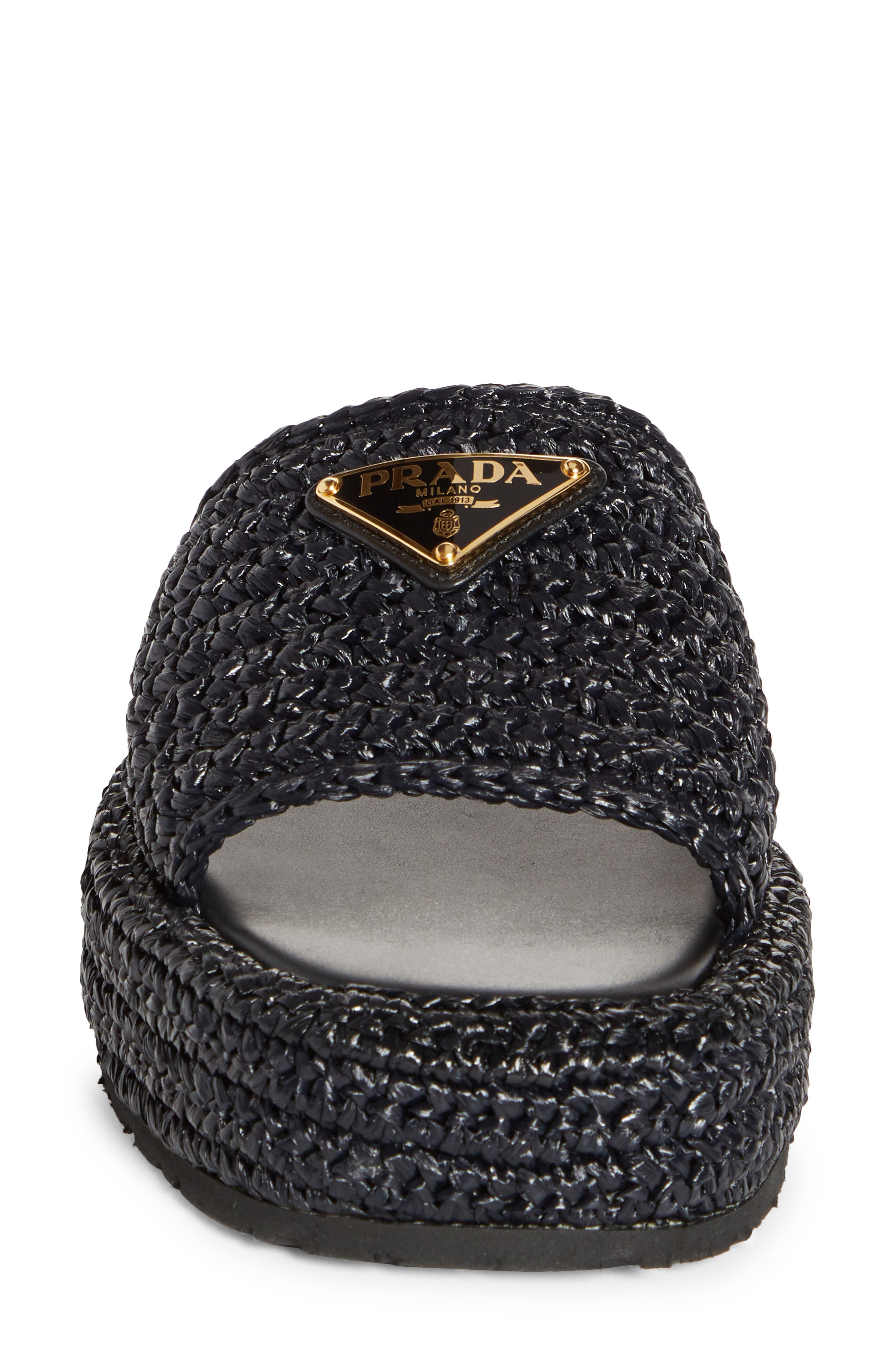 Prada Raffia Flatform Slide Sandal, Alternate, color, 