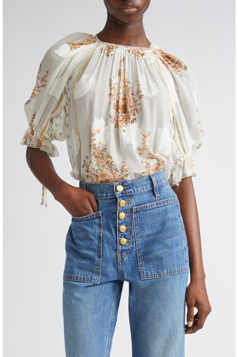 Pippa Floral Silk Blend Top, Main, color, ALABASTER