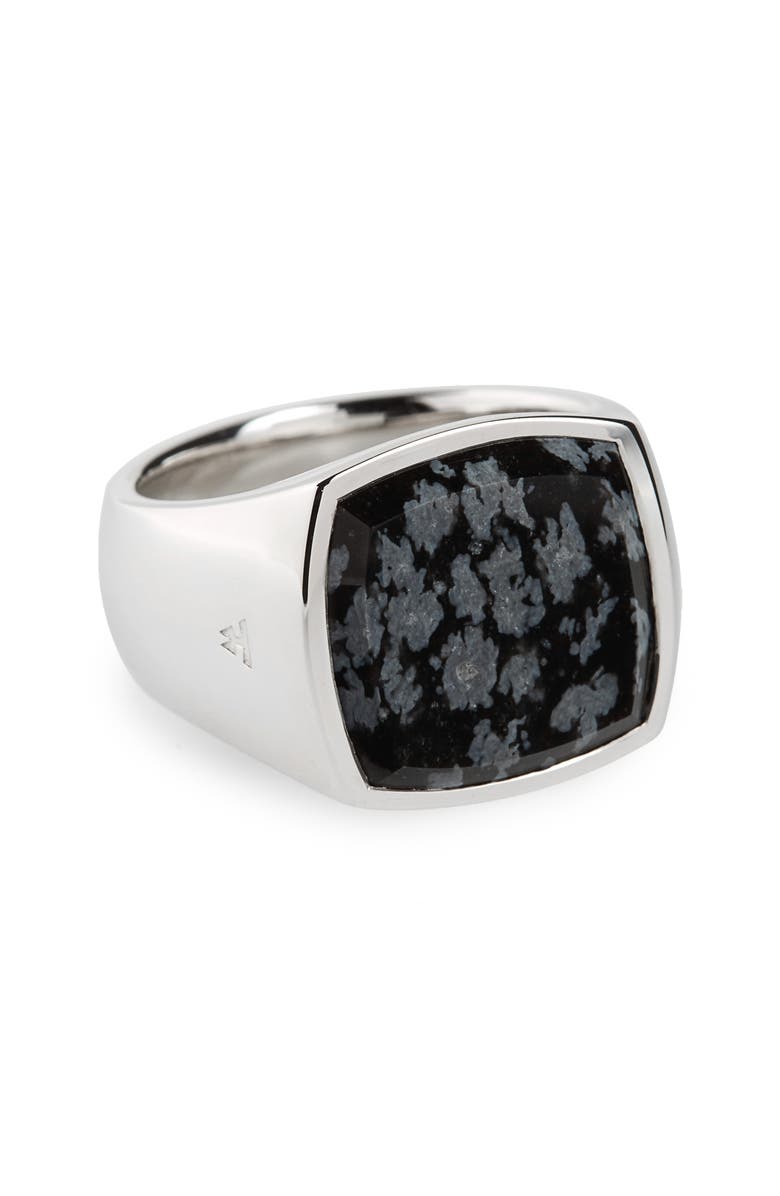 Tom Wood Snowflake Obsidian Cushion Signet Ring, Main, color, 