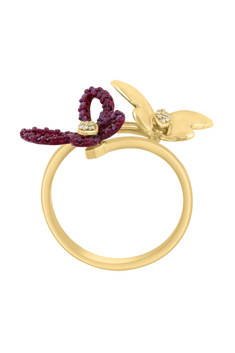 Two-Tone Diamond & Ruby Butterfly Ring, Alternate, color, RED
