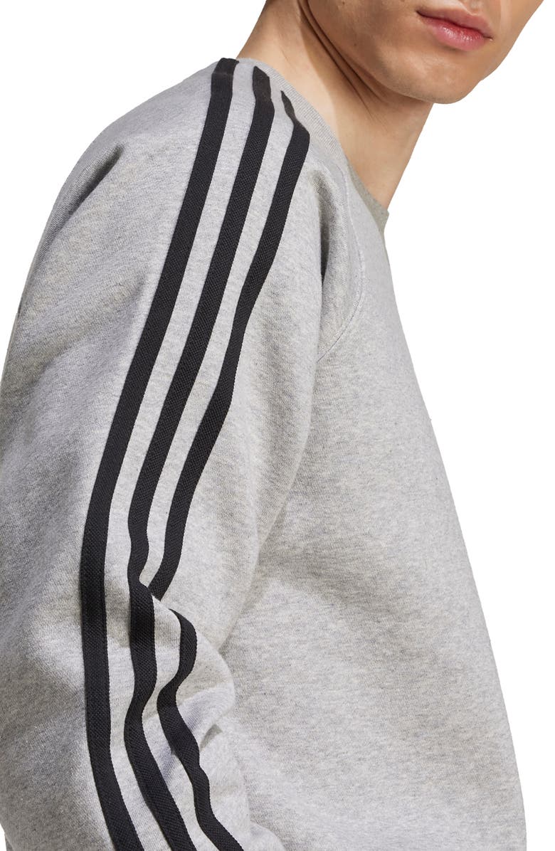 adidas Adicolor 3-Stripes Trefoil Logo Fleece Sweatshirt, Alternate, color, Medium Grey Heather/ Black
