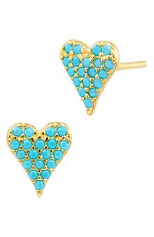 SAVVY CIE JEWELS Faux Turquoise Pavè Heart Stud Earrings