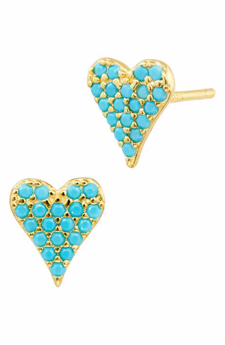 SAVVY CIE JEWELS Faux Turquoise Pavè Heart Stud Earrings