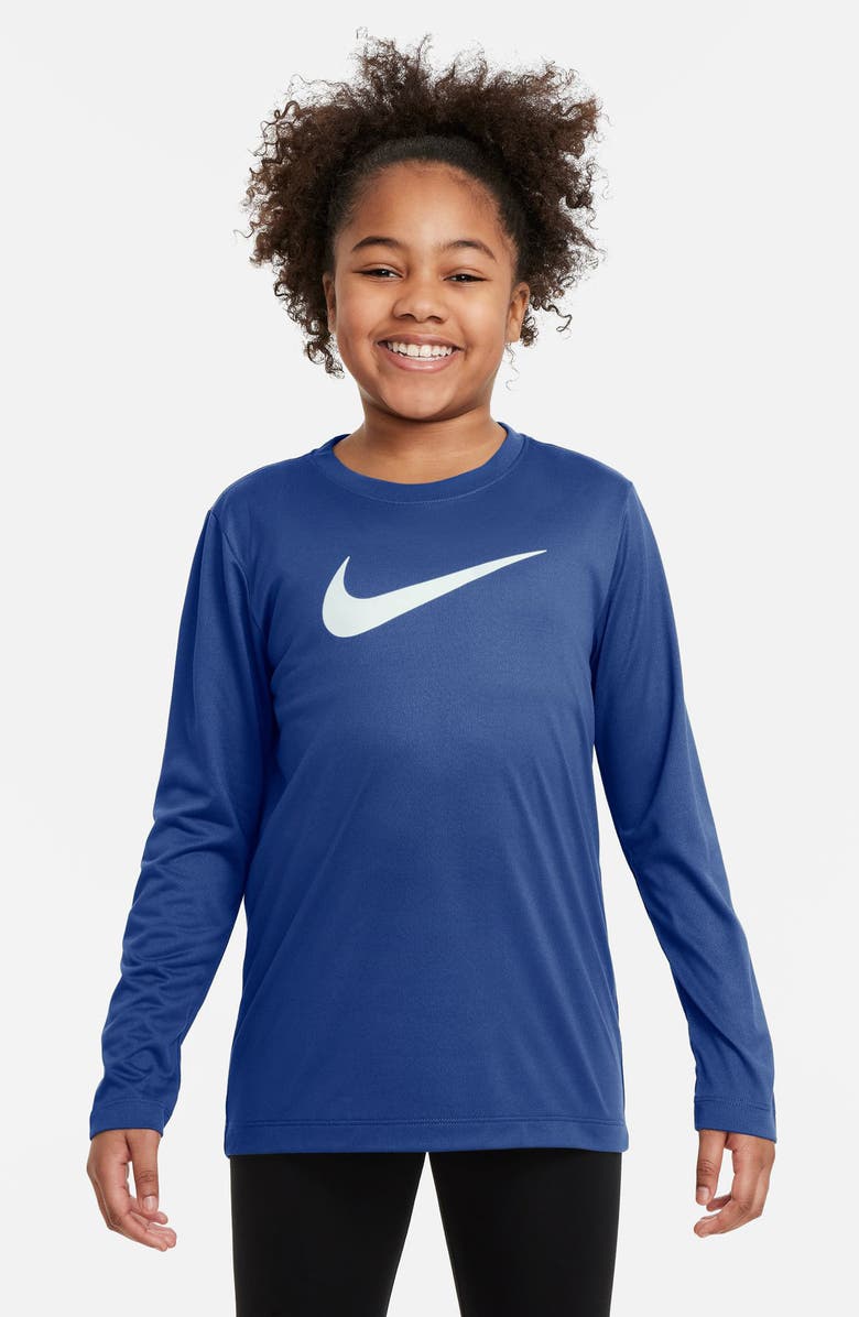 Nike Kids' Legend Dri-FIT Long Sleeve Graphic T-Shirt, Main, color, Game Royal/ White