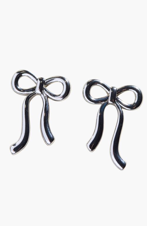 Nickel & Suede Vintage Bow Stud Earrings In Silver