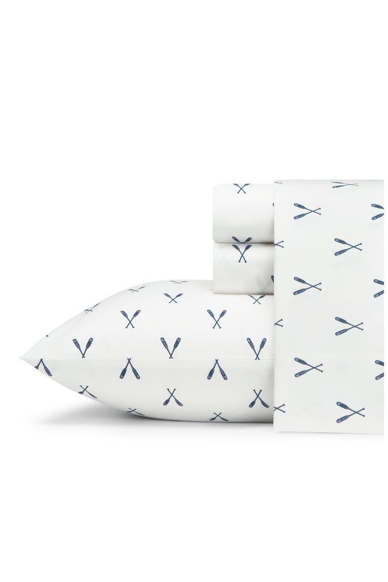 Oar Print 200 Thread Count 100% Cotton Percale Sheet Set, Main, color, MEDIUM BLUE