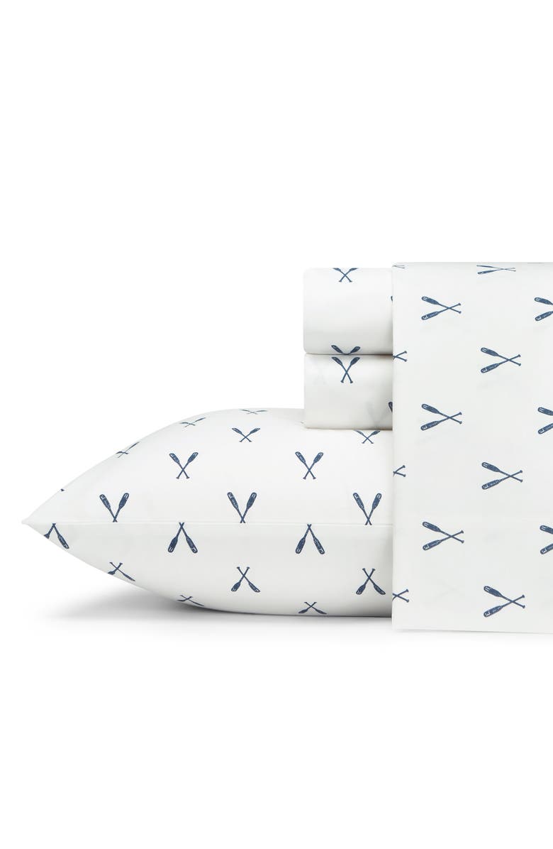 Eddie Bauer Oar Print 200 Thread Count 100% Cotton Percale Sheet Set, Main, color, Medium Blue