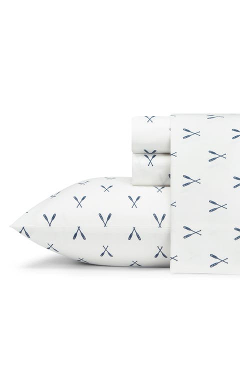 Oar Print 200 Thread Count 100% Cotton Percale Sheet Set