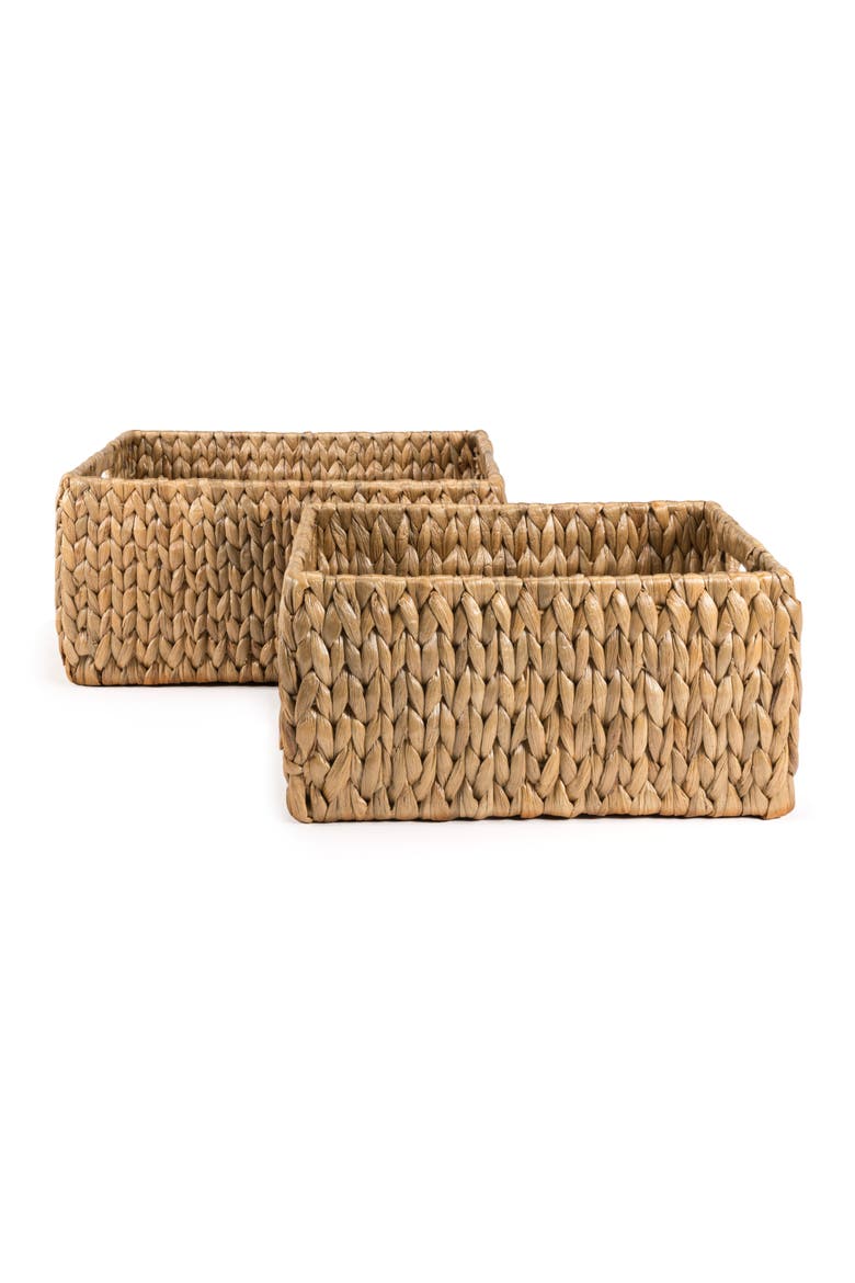 Leif Rustic Minimalist Hand-Woven Hyacinth Nesting Baskets with Handles, Alternate, color, Natural