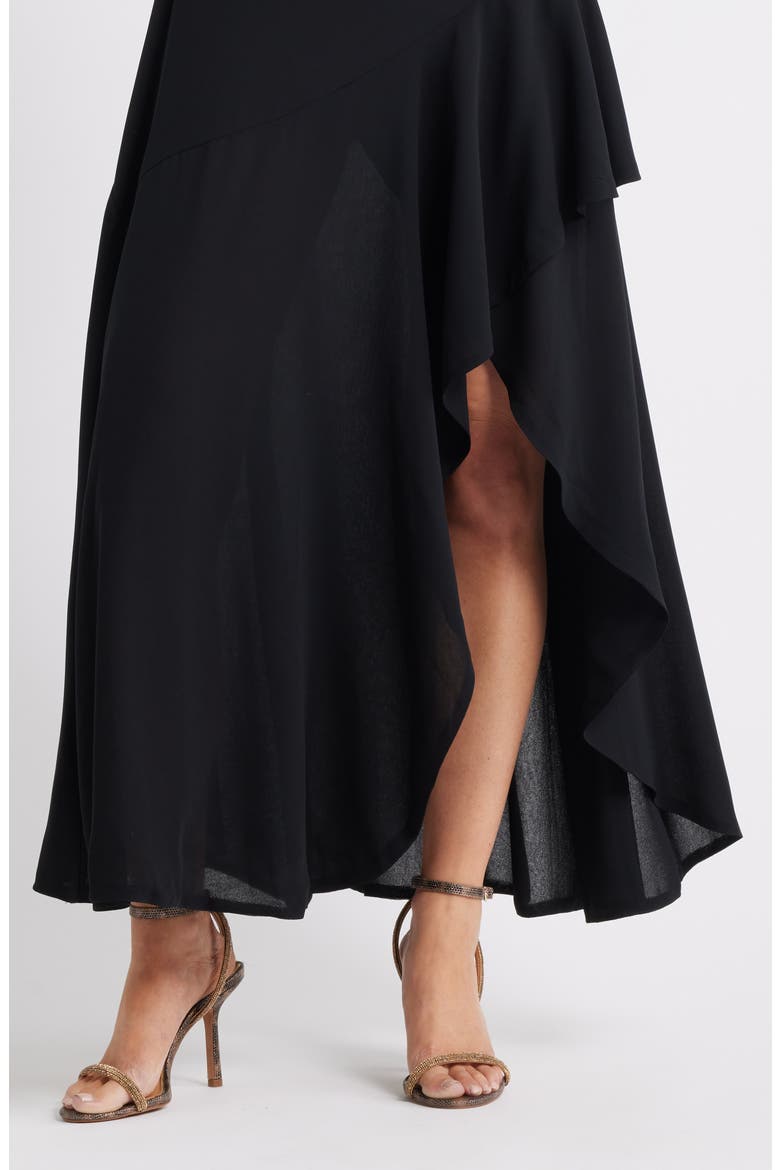 Cascading Off the Shoulder Evening Dress, Alternate, color, BLACK